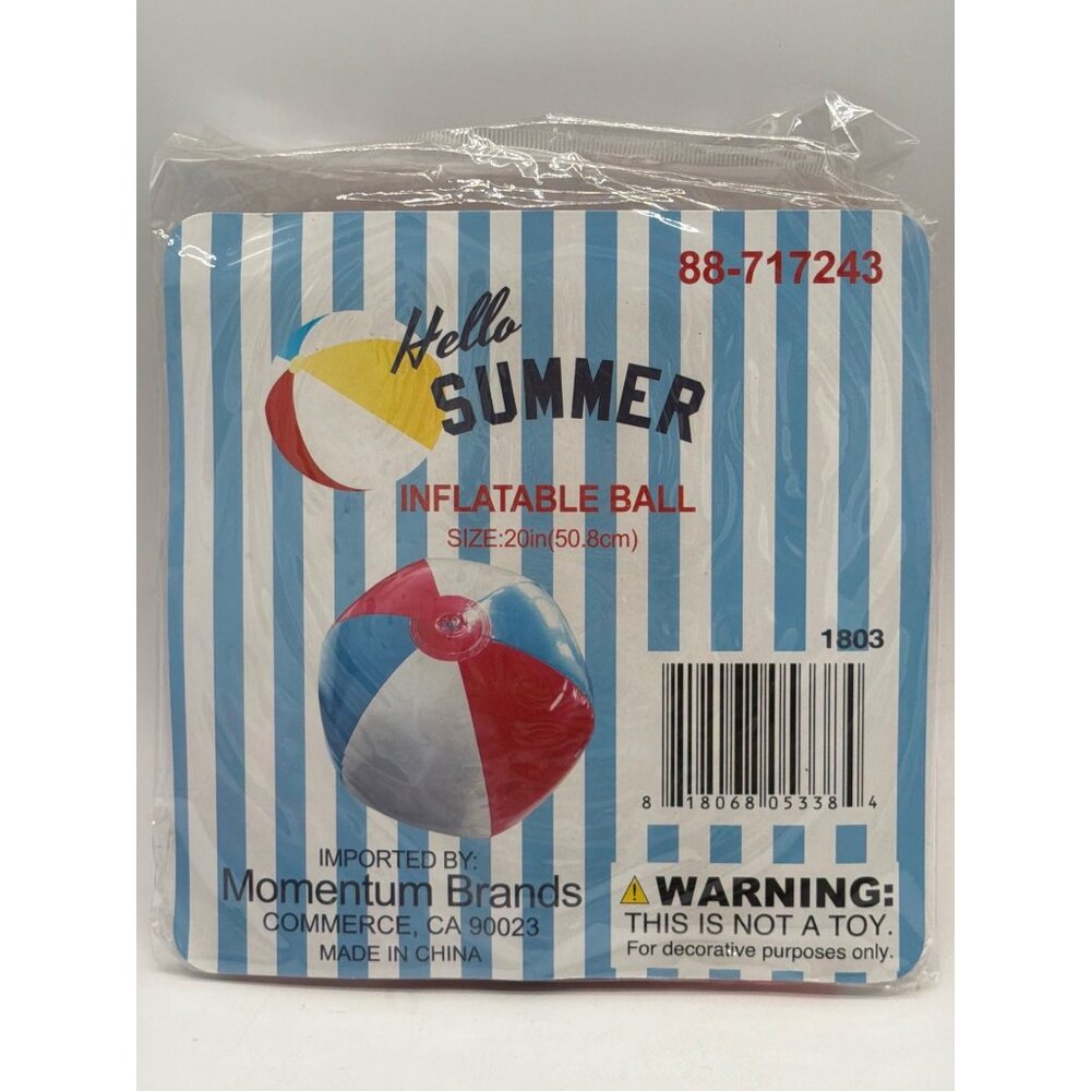 Hello Summer Inflatable Ball 20-Inch Red/Blue/White Beach Ball Lightweight Vinyl